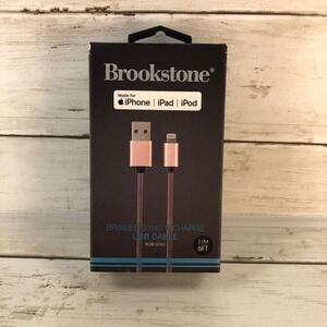 Brookstone 6ft Braided Lightning to USB Cable Rose Gold MFi Cert. iPhone iPad